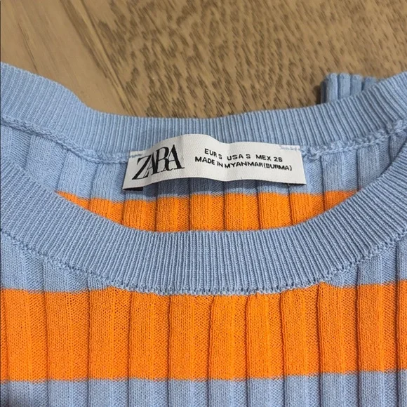 Zara Vibrant Orange and Blue Striped Long Sleeve Top Size S - Picture 3 of 4